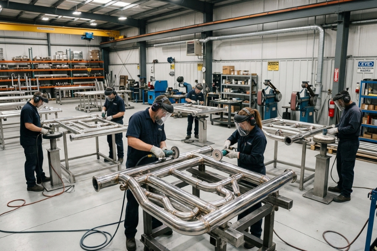 Buffing SS Pipe Structure Fabrication in Hyderabad Stainless Steel Polishing Services
