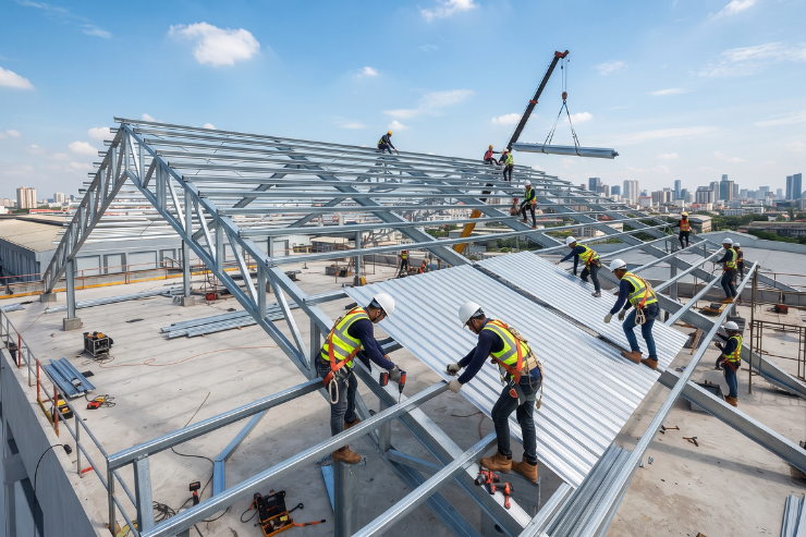 GI Sheet and PEB Terrace Roofing Shed Fabrication